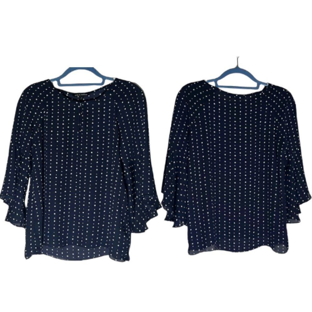 Zac & Rachel Women's Navy Polka Dot Angel Sleeve Blouse Size Small